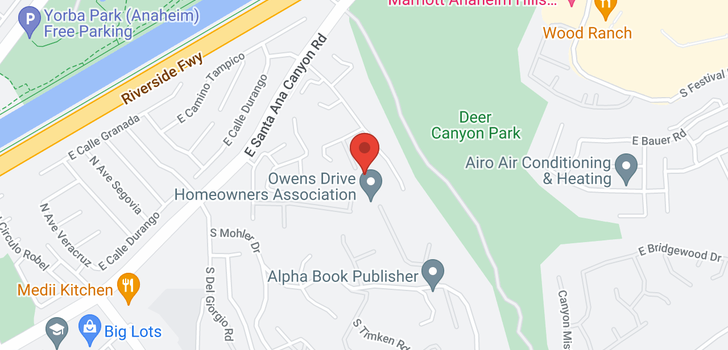 map of 184 S Trish Anaheim Hills, CA 92808
